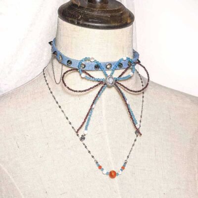 Crystal Bow Choker with Moonstone & Garnet & Carnelian