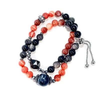 Blue Tiger Eye & Red Agate & Silver Sheen Obsidian Bracelet for Protection & Confidence & Anxiety Relief