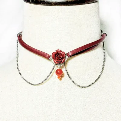 Cinnabar Rose Choker – Faux Leather | Heart Chakra Jewelry