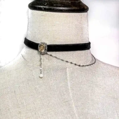 009 Black velvet asymmetrical Fluorite Choker